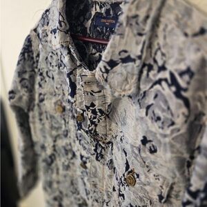 Louis Vuitton Blue Lightweight Shirt Jacket with Intricate Pattern